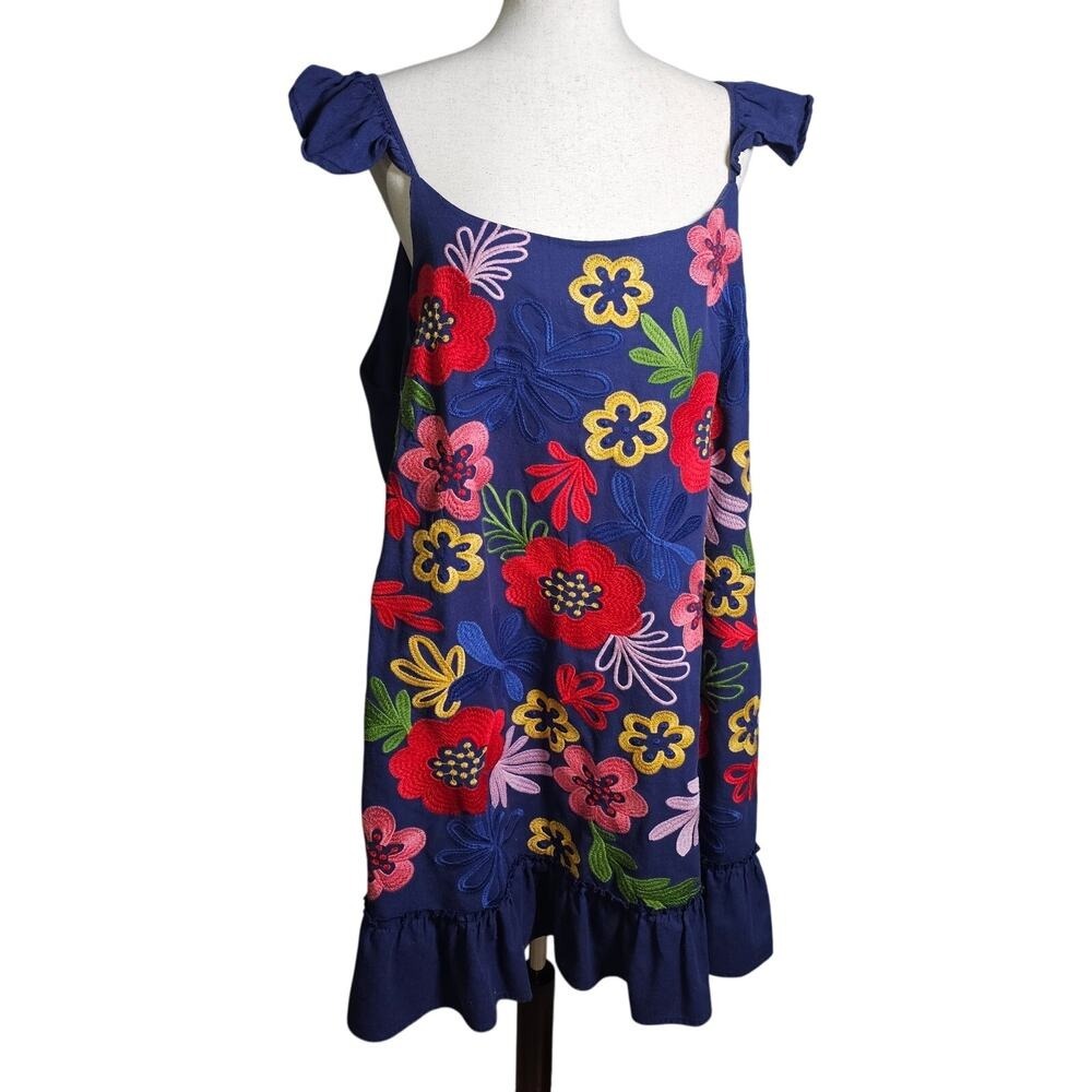 Andree Cotton Linen Blend Embroidered Dress, Lined with Adjustable Straps 2X
